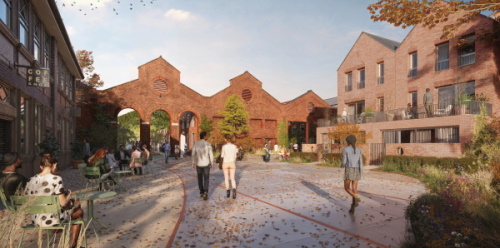 A rendered image showing how St James Depot could look with new homes.